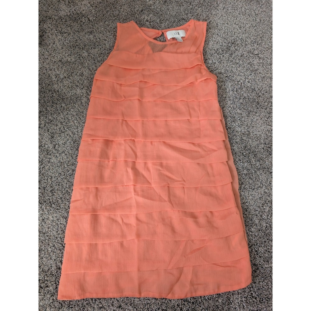 XXI Forever Coral Peach Tiered Ruffle Chiffon‎ Mini Dress Sleeveless Size 6 M